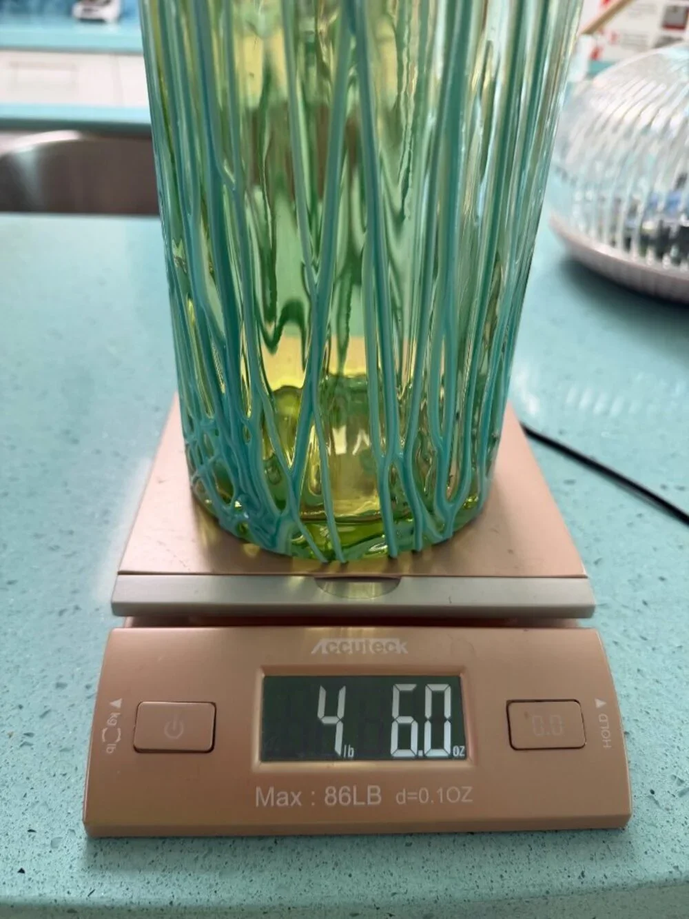 Murano Handblown Translucent Vase With Melted Threads Green Aqua Vintage
